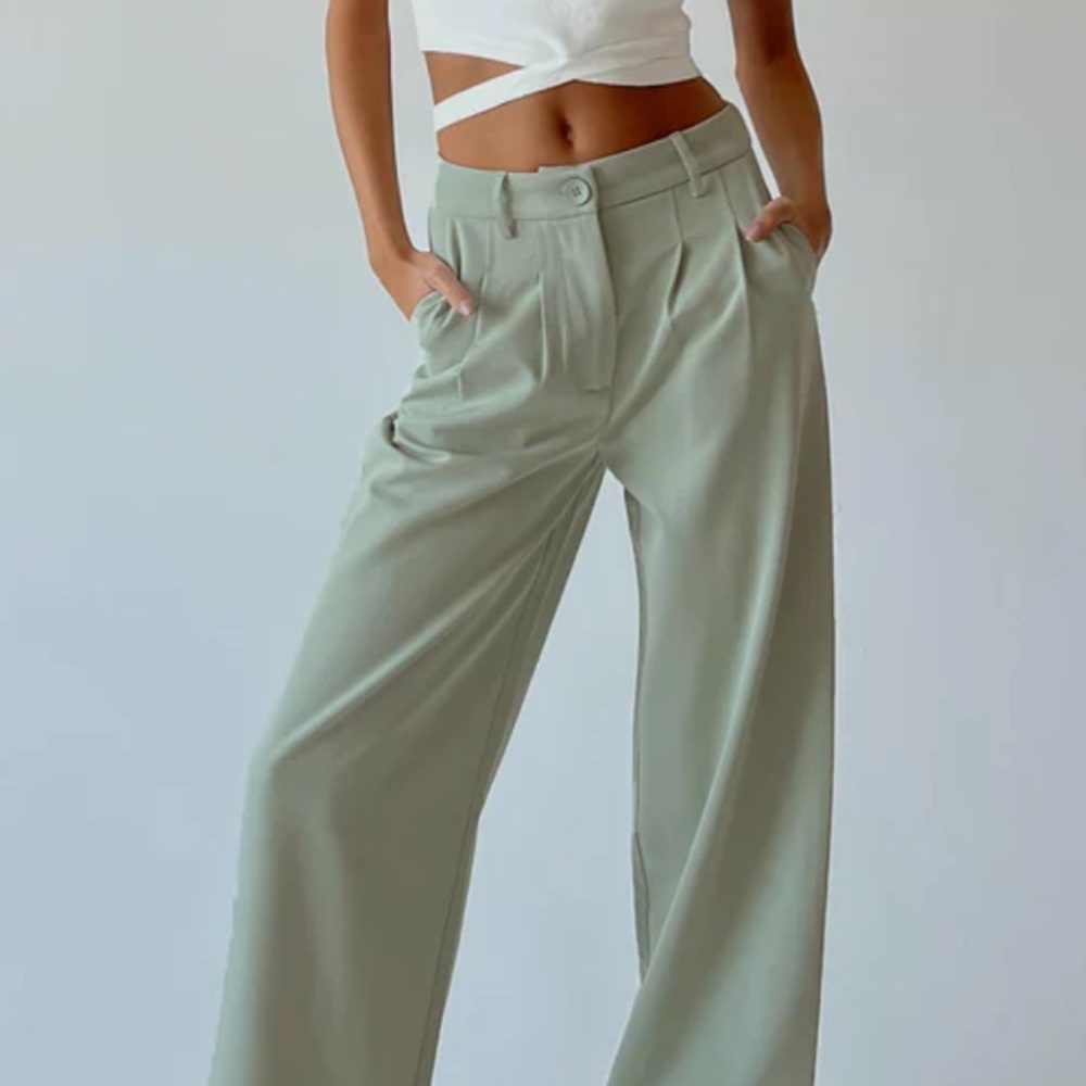 Wide-Leg Sage Green Pants